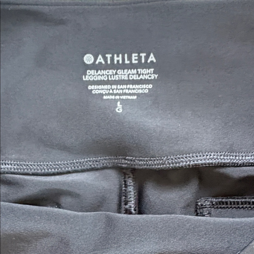 Athleta Delancey Gleam Tight Leggings Black Lustre Size Small Midrise Pockets - Picture 3 of 7